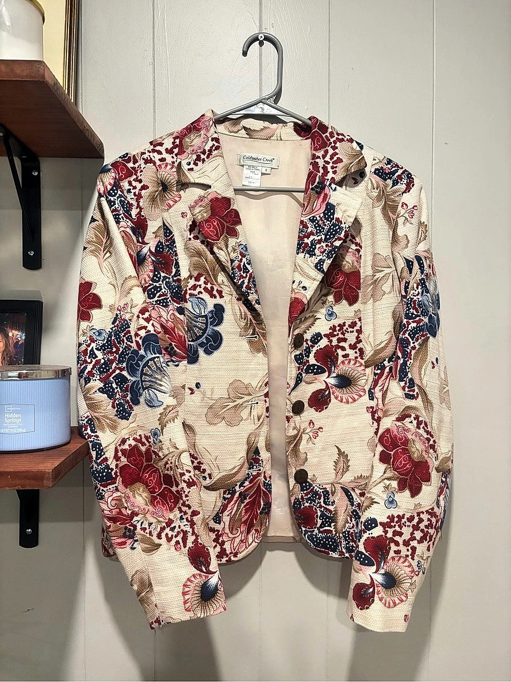 Coldwater Creek Floral Blazer in Cream & Red Size Small